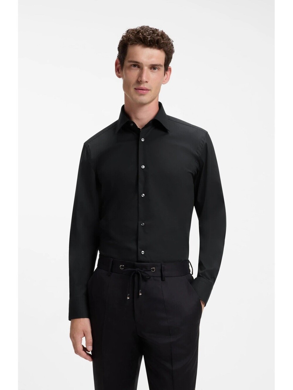 BOSS HUGO BOSS MENS SLIM-FIT STRETCH-COTTON SHIRT IN BLACK-SMALL